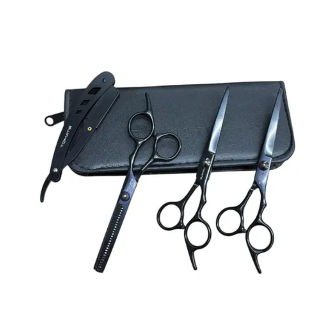 Combo Barbero 3 Tijeras Profesionales + Navaja + Estuche
