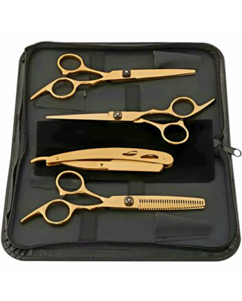 Kit profesional de Tijeras + Navaja DORADAS