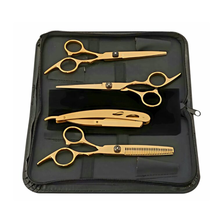 Kit profesional de Tijeras + Navaja DORADAS