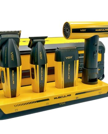 Combo Profesional VGR Muscular Super Power V-285 S4 4 en 1 – Clipper, Trimmer, Shaver y Secador con Maletín
